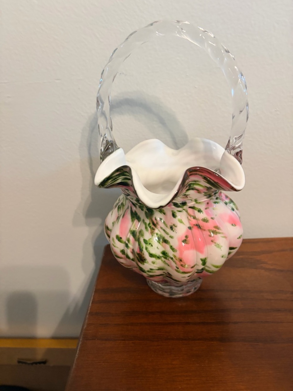 Fenton 95th Anniversary Legacy Vasa Murrhina Basket Rose Aventurine Signed 9”